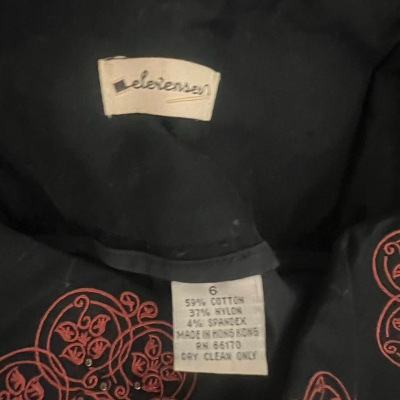 Anthropologie Elevenses Embroidered Black Slacks Size 6 Side Zip Straight Leg - Picture 5 of 16